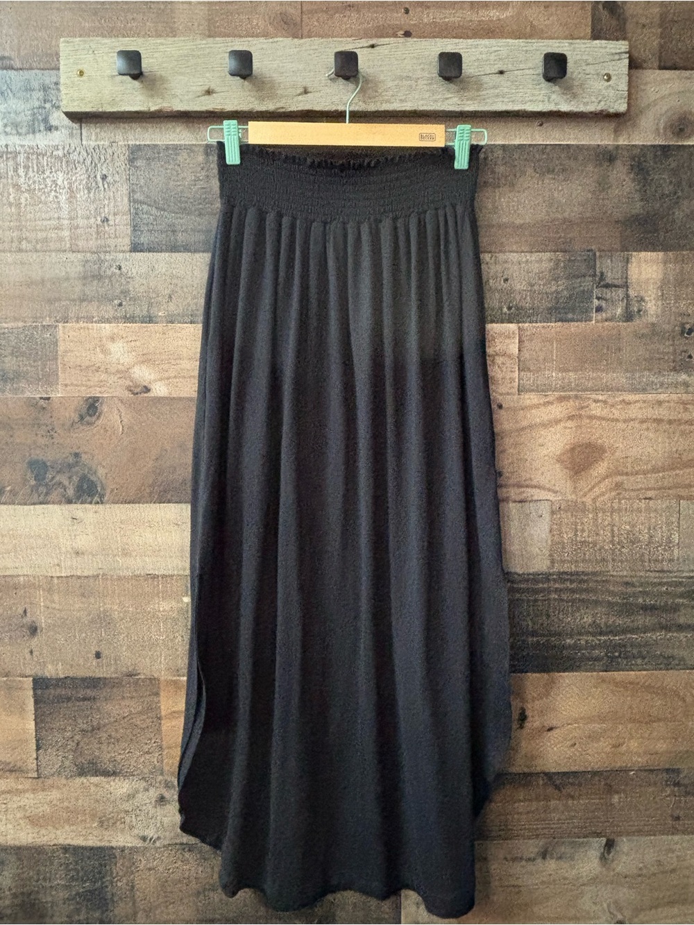 Black Smocked-Waist Maxi Skirt